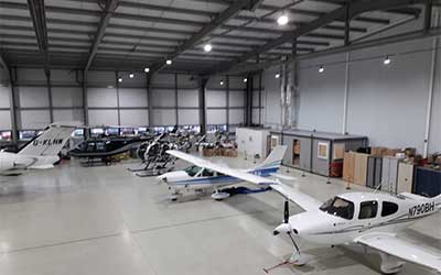 Energy efficient lighting fitted in Saxonair hanger Norwich