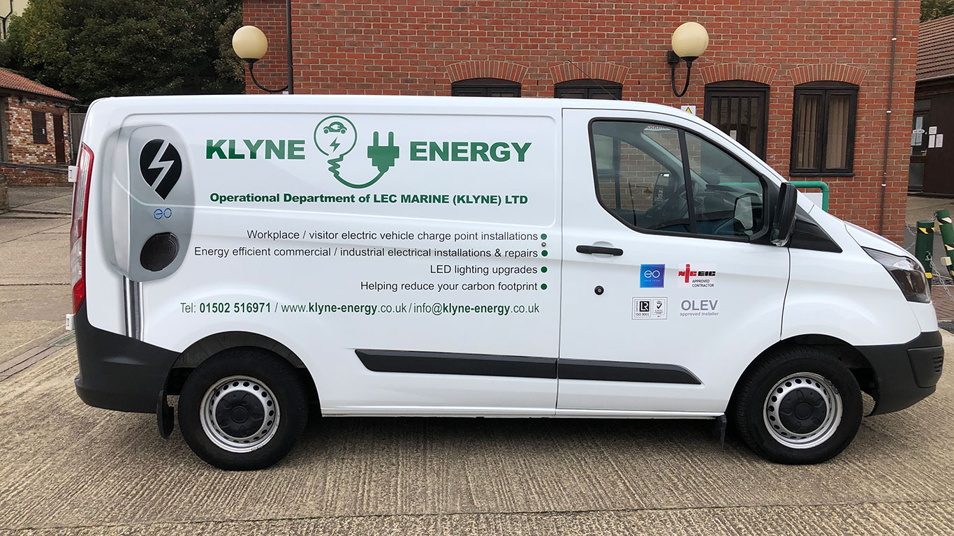White van used for installing electric vehicle charging points.